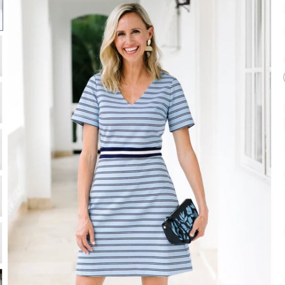 Draper James Blue Stripe A line Ponte Dress NWT